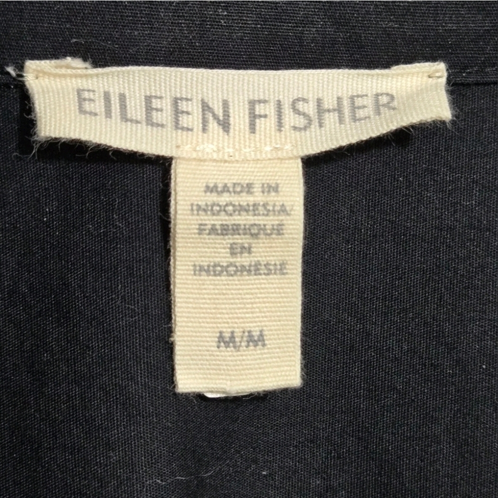 Eileen Fisher Shirt Button-Up Black Shirt Organic Cotton Side Slit Womens Medium - Picture 4 of 8